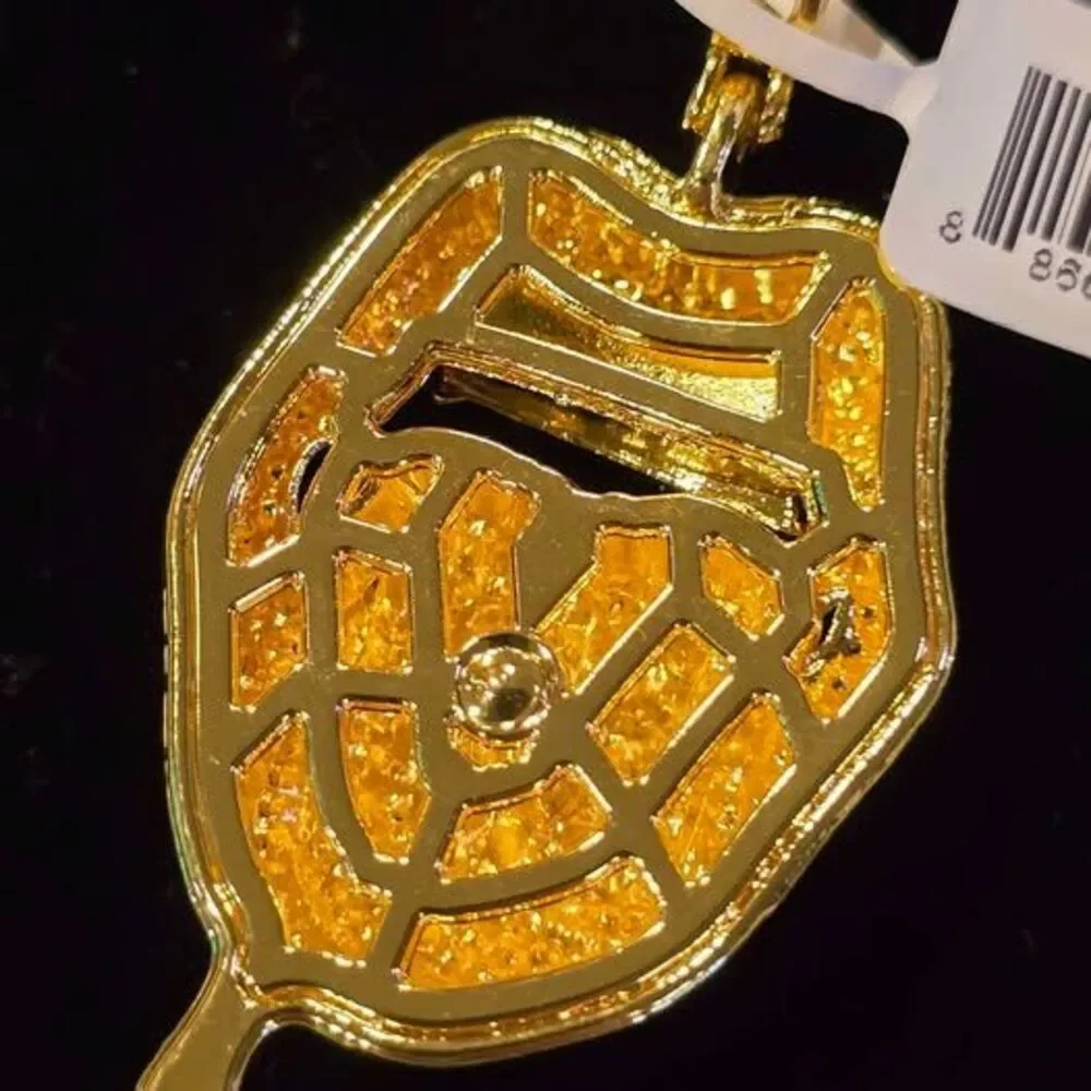 Gold-Toned Rhinestone Lips and Tongue Pendant Necklace